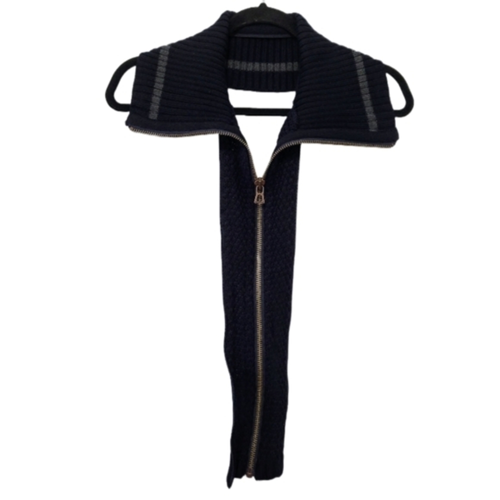 Hugo Boss Navy Blue Knitted Zippered Men's Dickey Grey Stripe OSFM Preppy Luxury